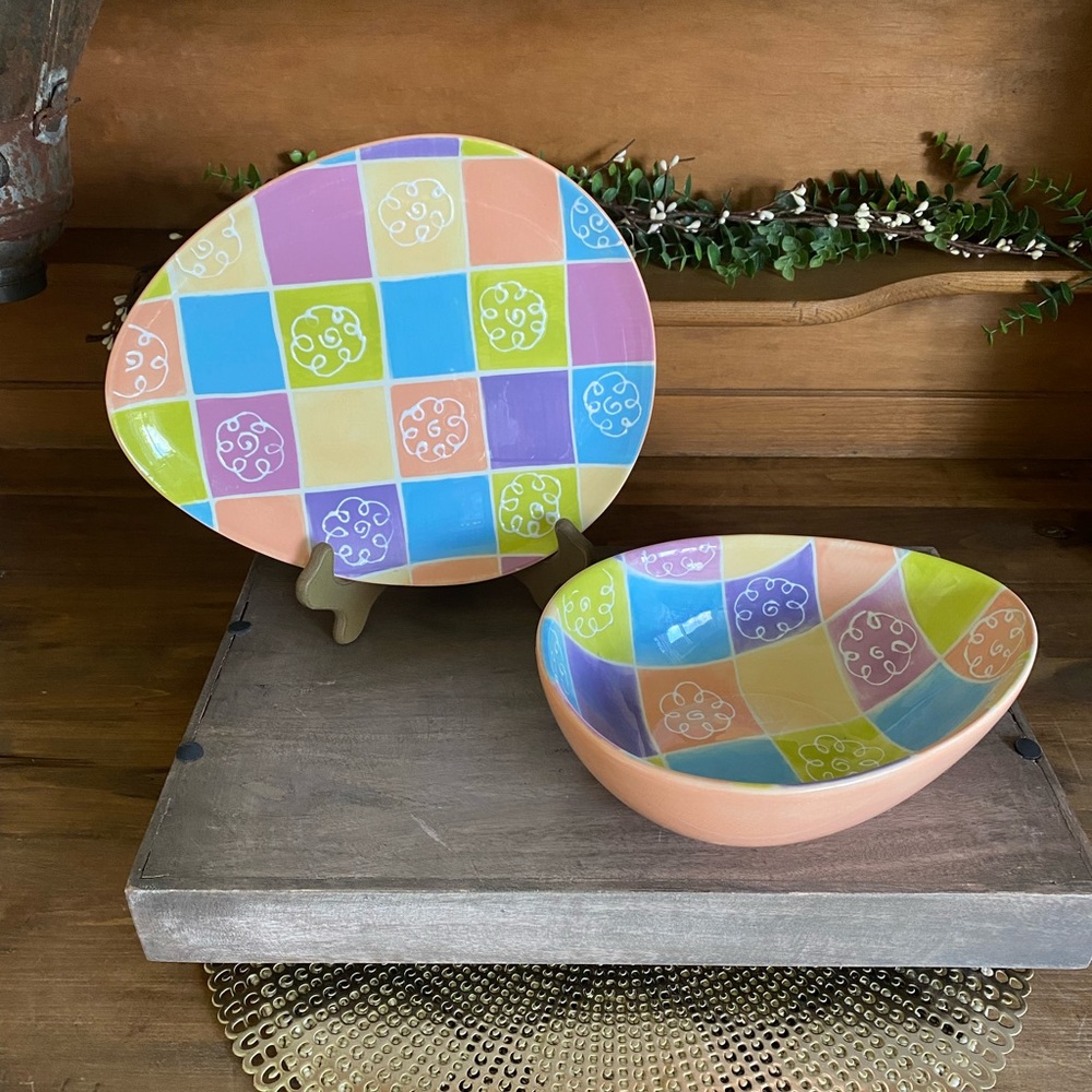 Vintage Hausenware Easter Egg Shape Bowl and Plate Set by Mary Jane Mitchell